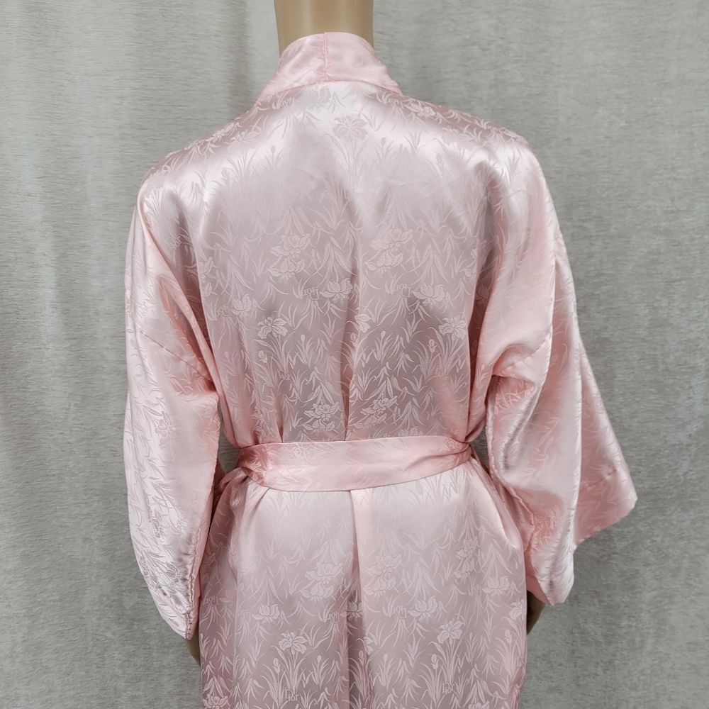 Dior Vintage Pink Satin Kimono Robe All Over Dior Logo and Floral Jacquard - Picture 5 of 14
